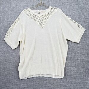Maurada Sweater Womens‎ 2X Cream Crochet Short Sleeve Pullover SOFT Cottage